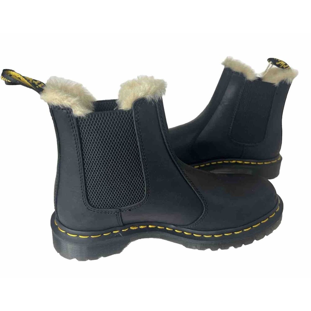 Dr. Martens Black Leather Chelsea Fur-Lined Combat Boot - Picture 5 of 12